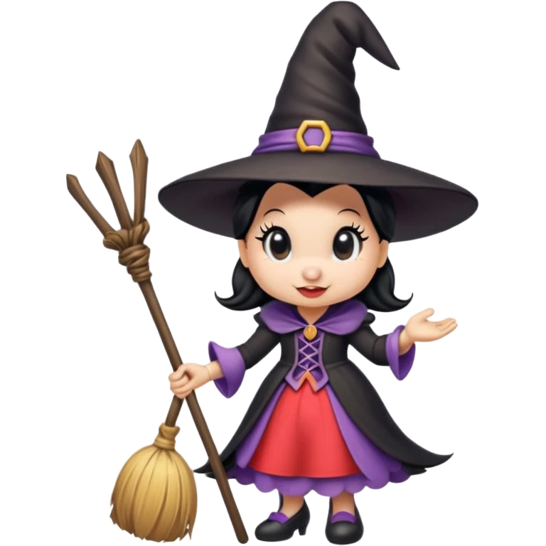 
Minnie mouse as a witch (hat + broom)  cartoon -style/cute and transparent for a sticker emoji