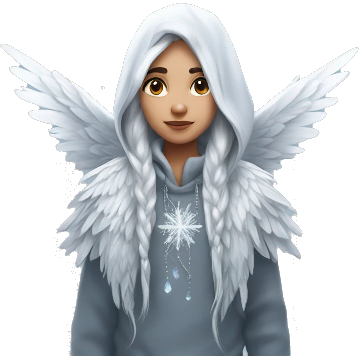 big wings, hood, silver, icy ,snowflake, Beautiful, fairy, long hair emoji