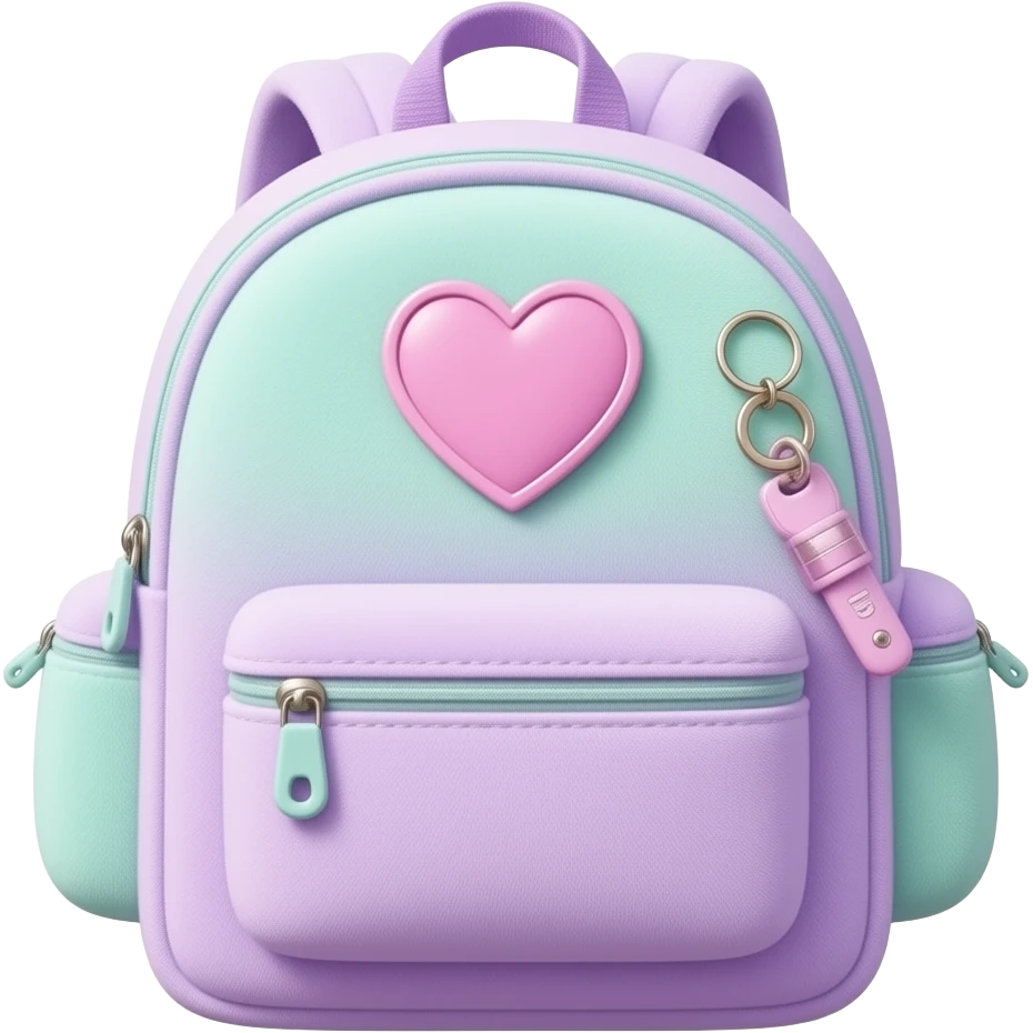 soft purple green school backpack Plush big pink photo frame keychain, transparent background inspired by barbie colour pallete emoji
