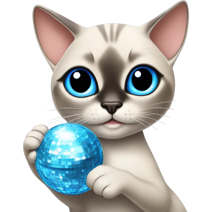 blue eyed siamese Tabby mixed cat holding a disco ball emoji