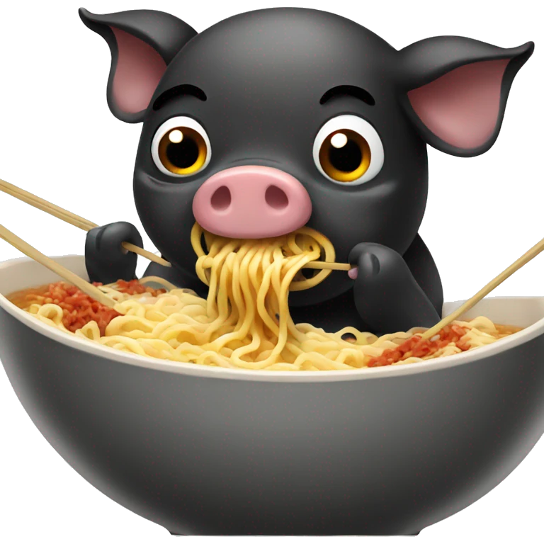 Black pig eating ramen emoji