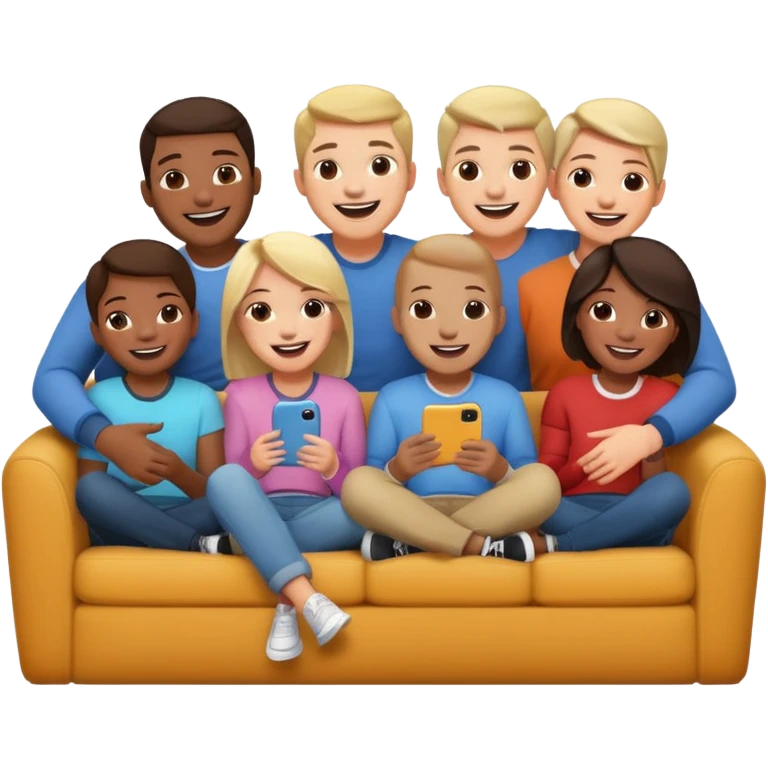 group of friends on couch having a blast emoji