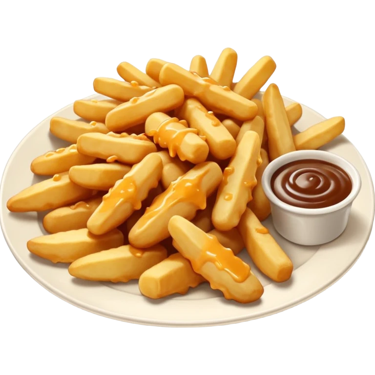 cheese curds with gravie on fries in a white plate emoji