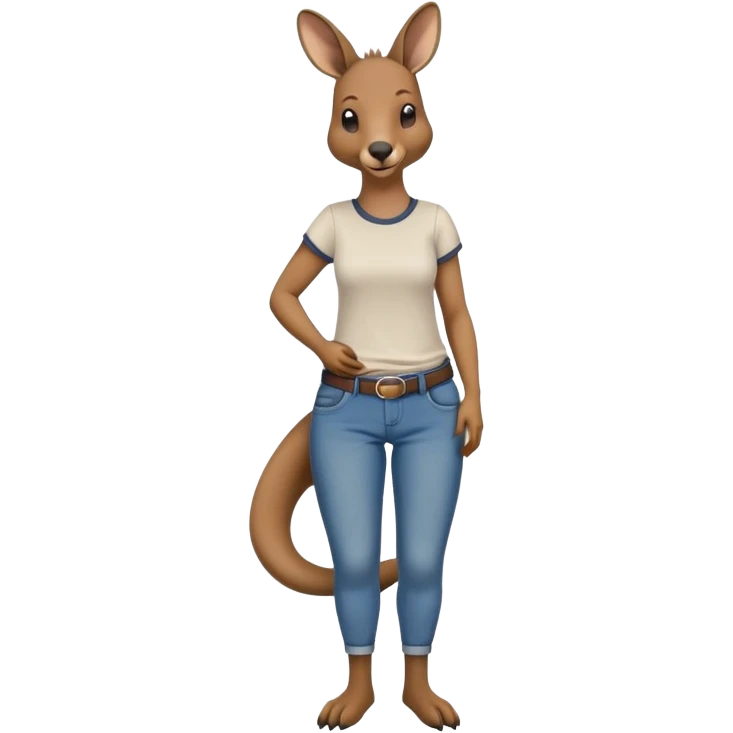 female kangaroo casual clothes jeans t-shirt upright friendly emoji