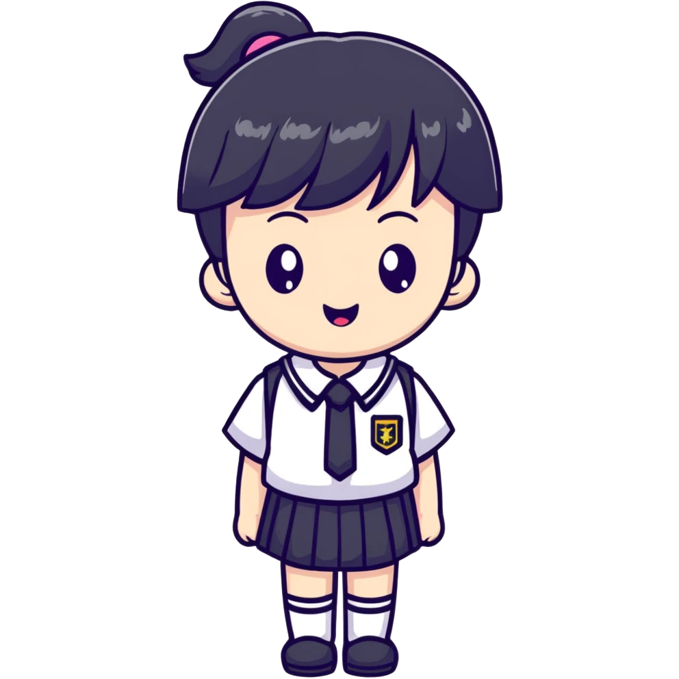 kawaii anime character with school uniform and cute expression emoji