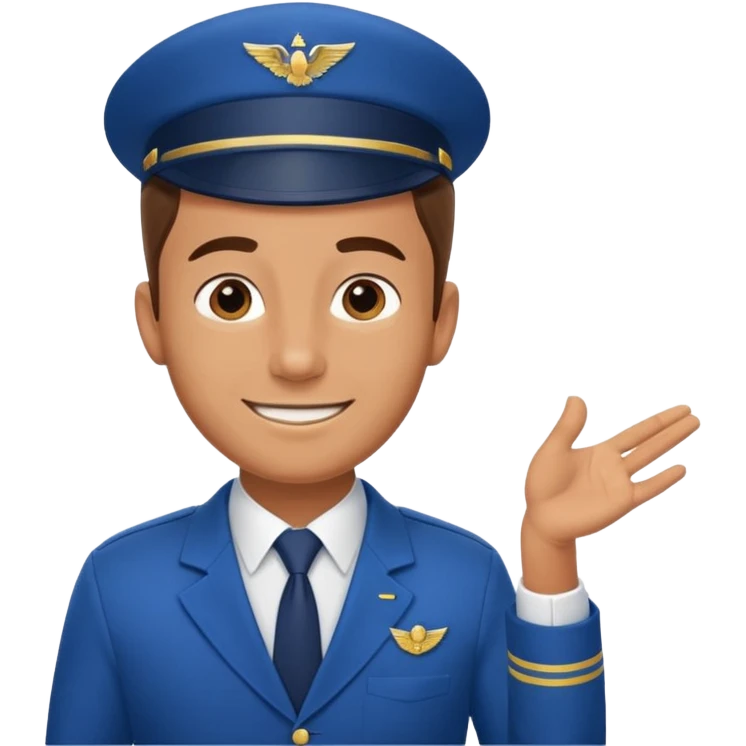A calm male flight attendant demonstrating instructions with confident emoji