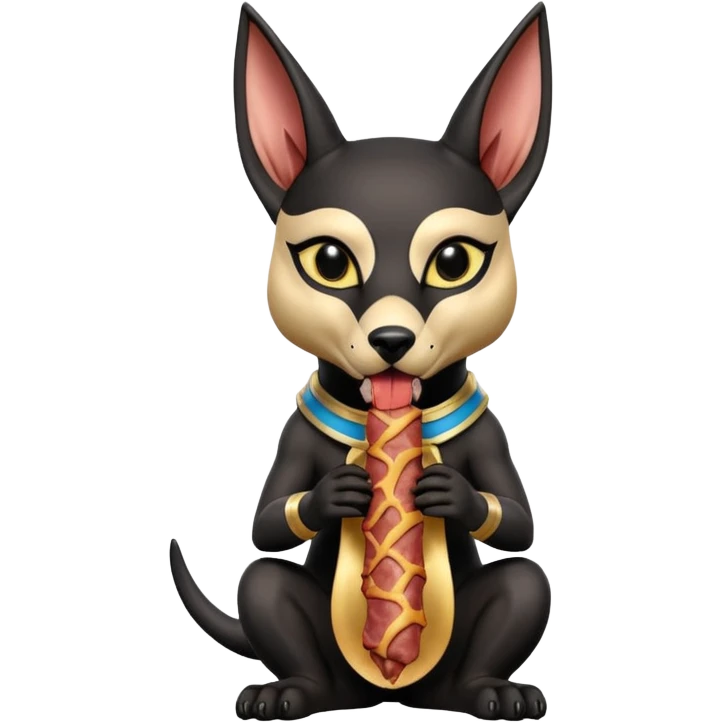  mean Short-eared Black fur beautiful female alien anubis puppy statue posed biting bacon packaging  emoji