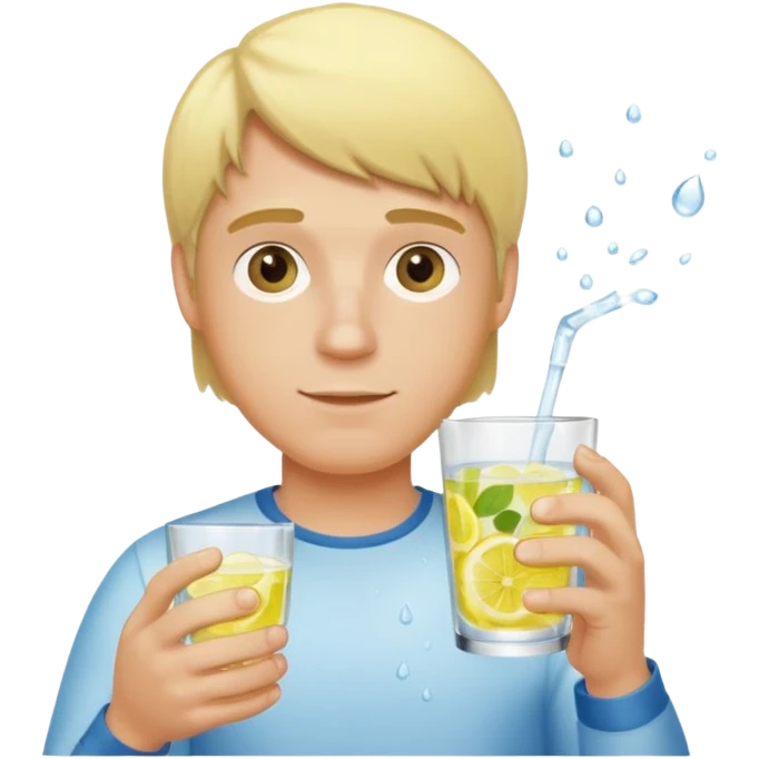 blonde man holding a glass of lemon water emoji