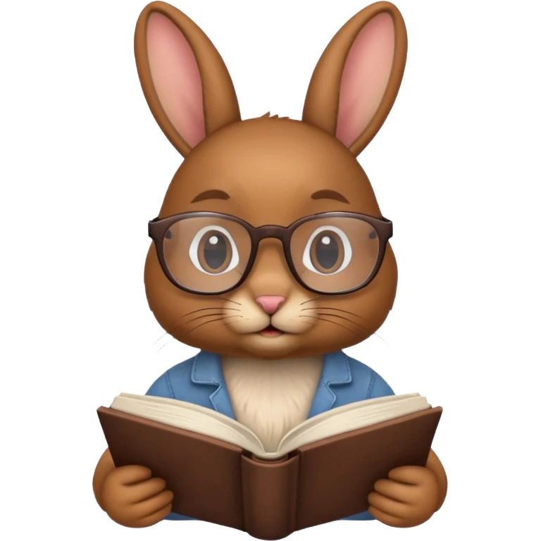 Brown bunny with reading glasses and book. emoji