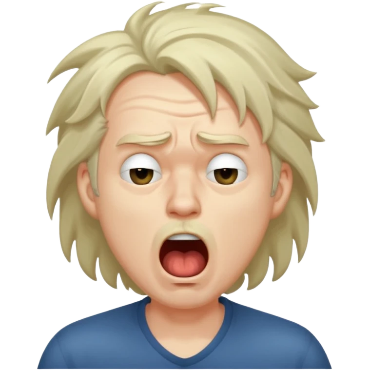 Weak man with disheveled hair, large dark circles under his eyes, and yawning emoji
