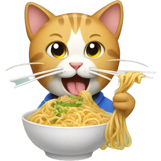 Cat eating noodles emoji