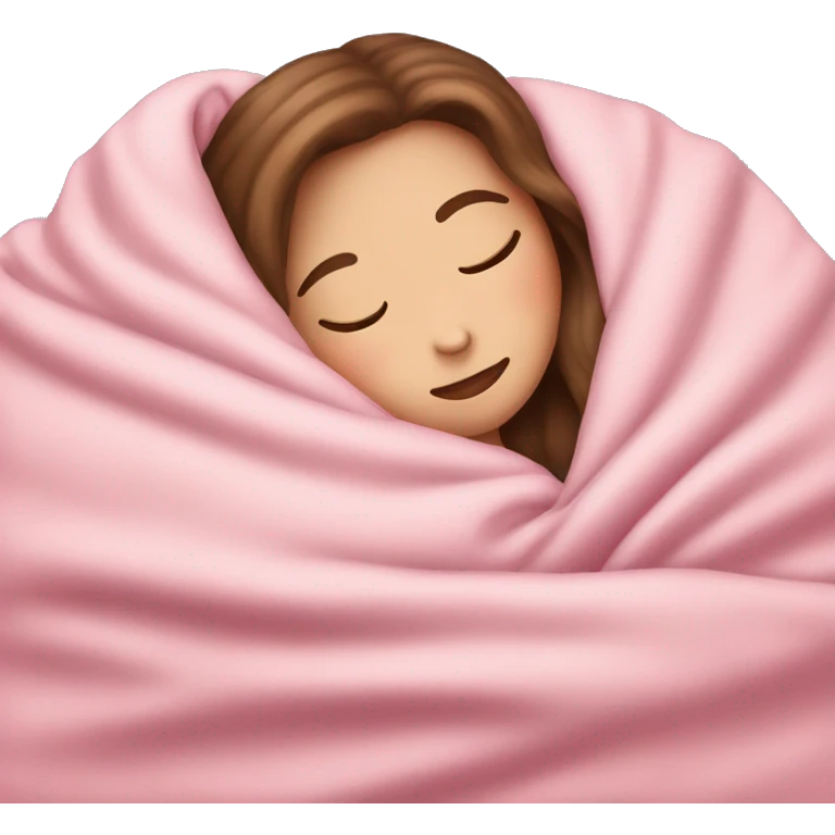 White girl with brown hair sleeping with pink blanket emoji