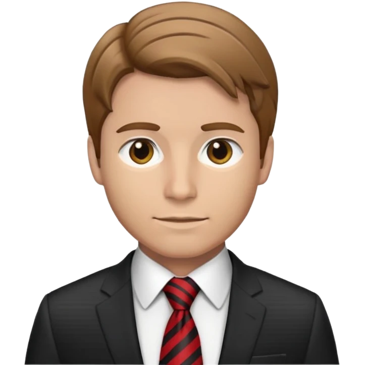 man with combed light brown hair wearing a suit with black horizontal stripes and a red tie emoji