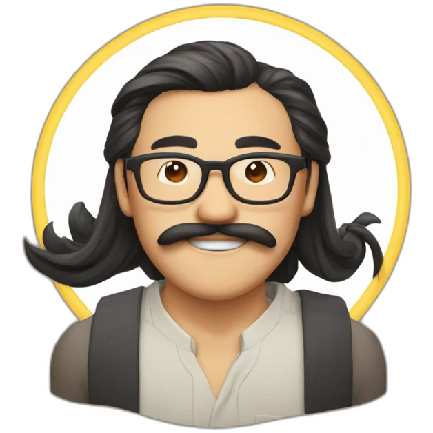 asian-man-glasses-moustache-goatted-ponytail-hairstyle-sending-hearts emoji