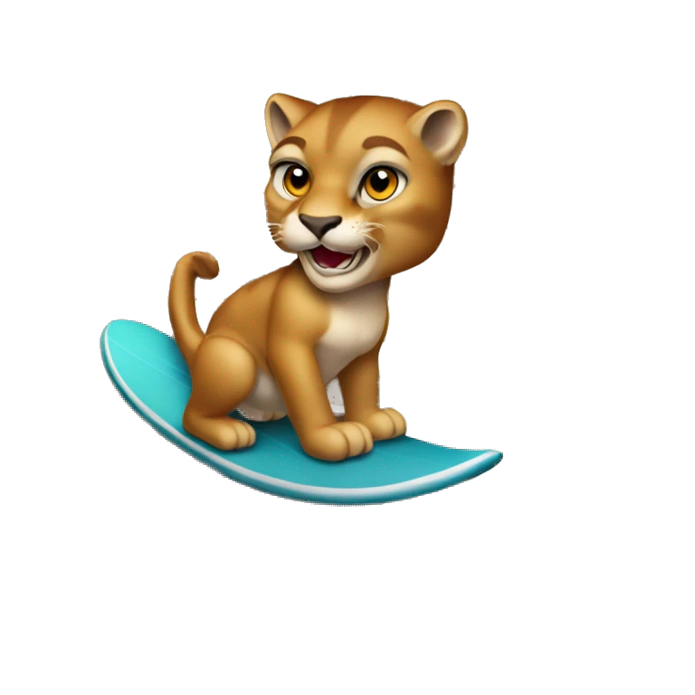 Cougar riding a chess board like a surf board emoji