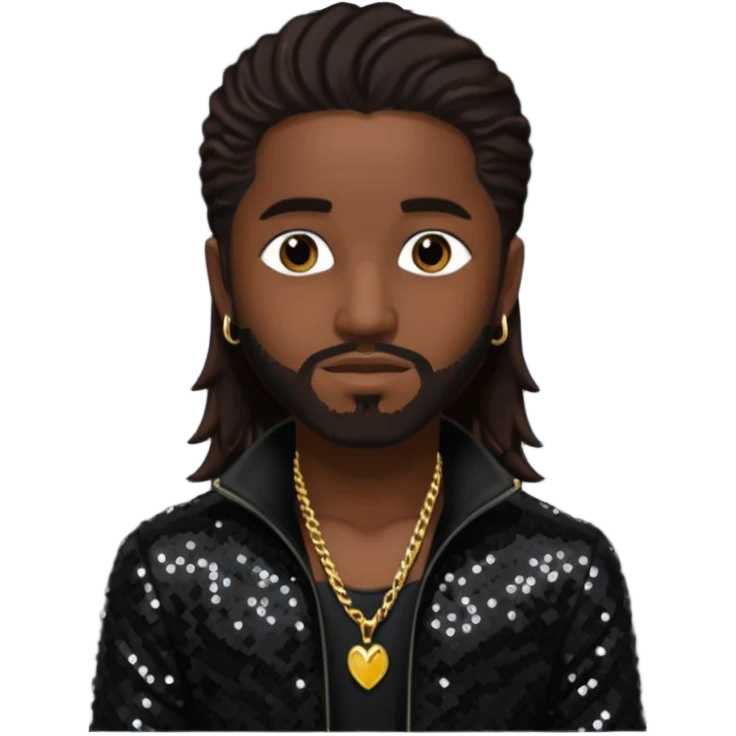 Omarion with long dark brown hair, black sequin outfit emoji