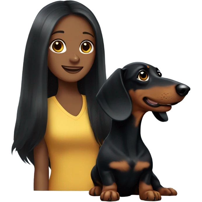 Long-haired black dachshund with black-haired girl emoji
