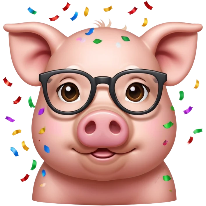 Pig with glasses and confetti but cute emoji