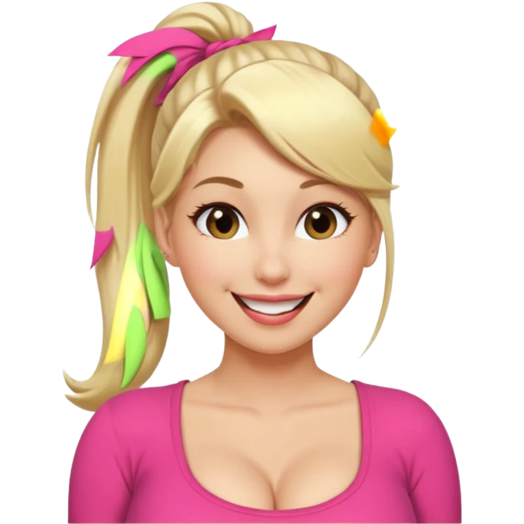 Adult female, blonde hair, large breasts, playful wink, dynamic teasing pose, ponytail, flirty smile, cheerful vibe, completely distinct from Hotwife and Livestock emoji
