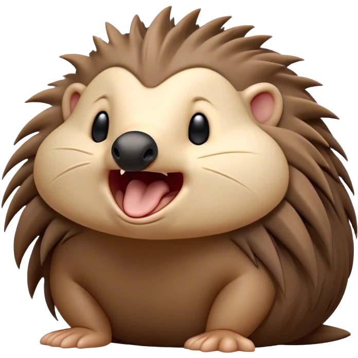 Cinematic Cute Yawning Echidna Portrait Emoji, Head tilted slightly with a dramatic, wide-open yawn, showcasing a soft, downy spiky fur with a slightly drooping snout and small, drowsy eyes, Simplified yet irresistibly adorable features, highly detailed, glowing with a soft, cozy glow, high shine, relaxed yet expressive, stylized with a touch of prickly whimsy, bright and endearing, soft glowing outline, capturing the essence of a sleepy yet affectionate echidna, so drowsy it feels like it could curl up out of the screen for a nap! emoji