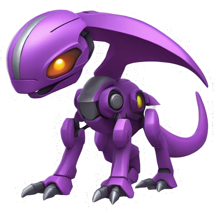 a Genesect-Raptor-Fakémon—hybrid with a futuristic visor-helmet full body emoji