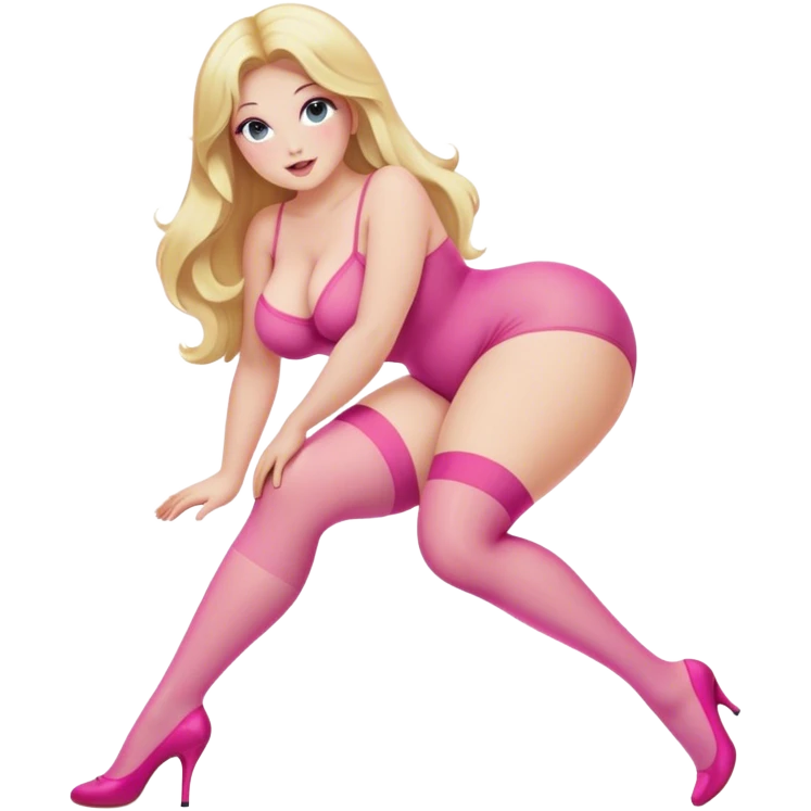 Curvy blonde long hair sfw pink nylon stocking pose emoji