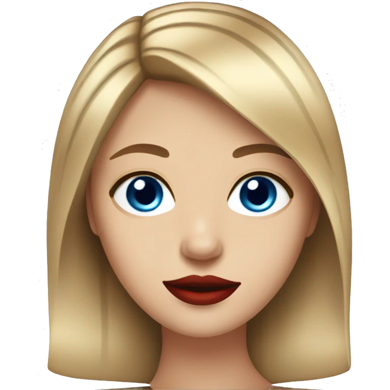 Girl with straight dark blonde hair and blue eyes with red lipstick and eyeliner emoji