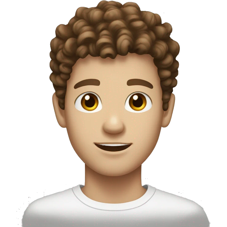 white skinned male teen with diamond face shape  brown curly fringe hairstyle and brown eyes and a young face emoji