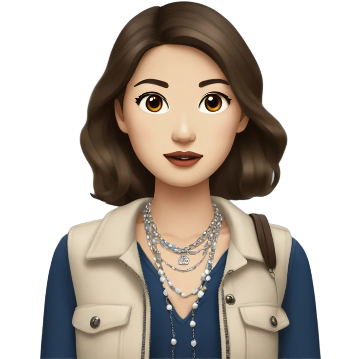 Realistic brown hair blue eyes Chanel Asian Girl with Birkin bag and Chanel necklace emoji