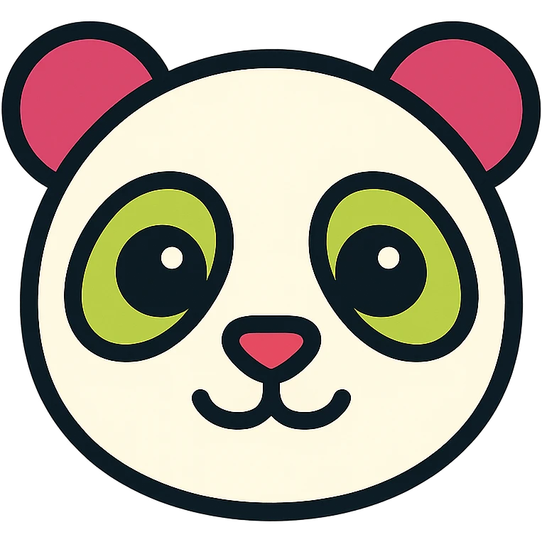 panda face icon, big eyes, gentle expression, color icon style with black outlines emoji