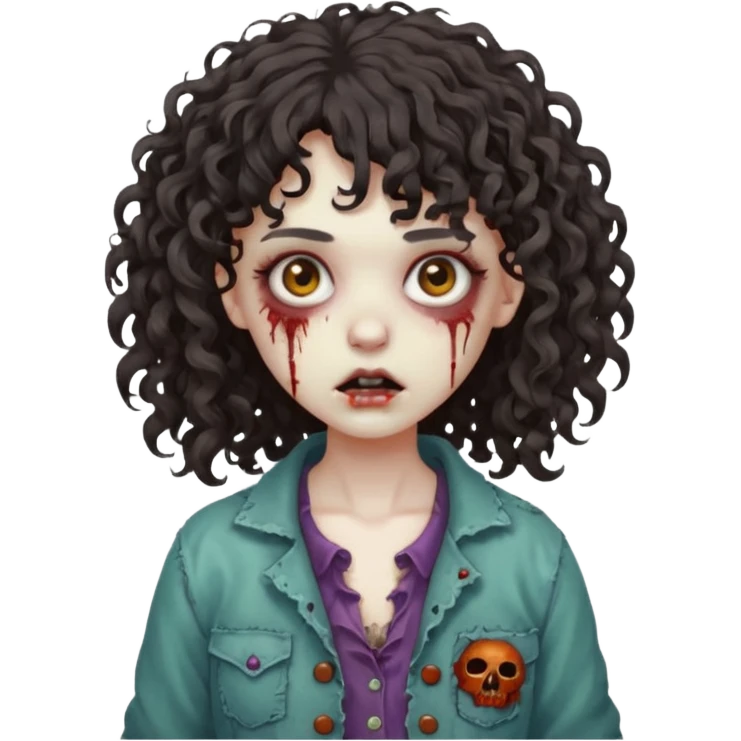 Zumbie girl with curly hair, with curly bangs emoji