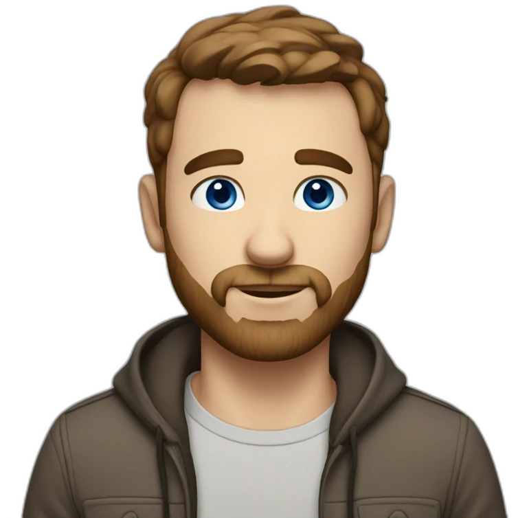 Guy with short brown hair and short beard, blue eyes emoji