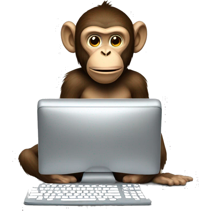 A monkey at a computer. There's a lot of money next to it. emoji