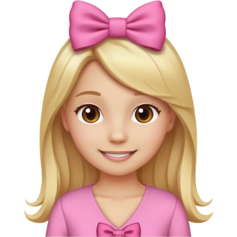 Create a custom emoji of a coquette-style girl with long blonde hair, brown eyes, fair skin, wearing a pink outfit with a cute bow in her hair. emoji