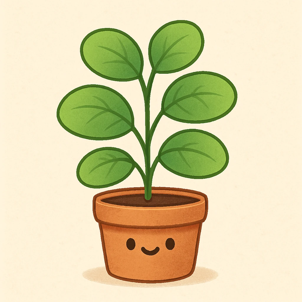 a cute leafy plant with rounded leaves in a small pot, general style emoji