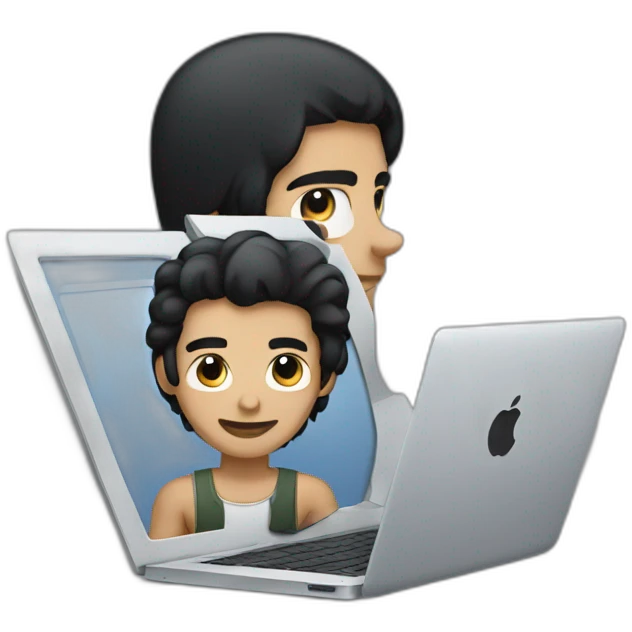men with black hair working on a mac emoji