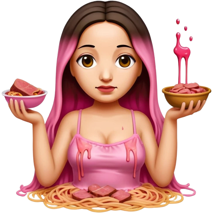  SPAM meat melted pink dripping sauce spaghetti dress monalisa portrait emoji