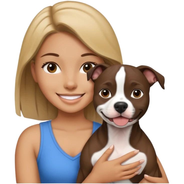 a girl smiling while holding a black and white pitbull emoji