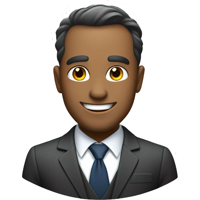An enthusiastic yet cynical CEO with a sharp, professional look. The character has a confident smile, wearing a sleek business suit, and is shown interacting with people in a charismatic way. The overall vibe is powerful, dynamic, and a bit mysterious. emoji