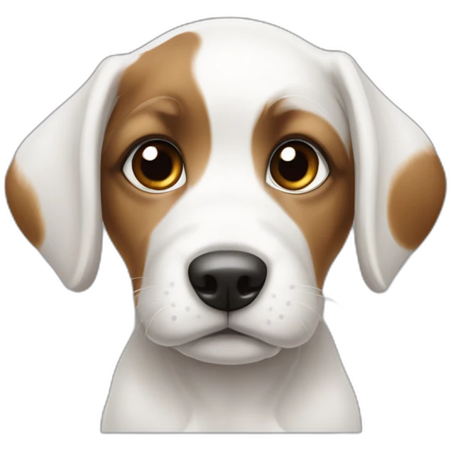 bodegueiro tricolor puppy ears up white body blind left eye emoji