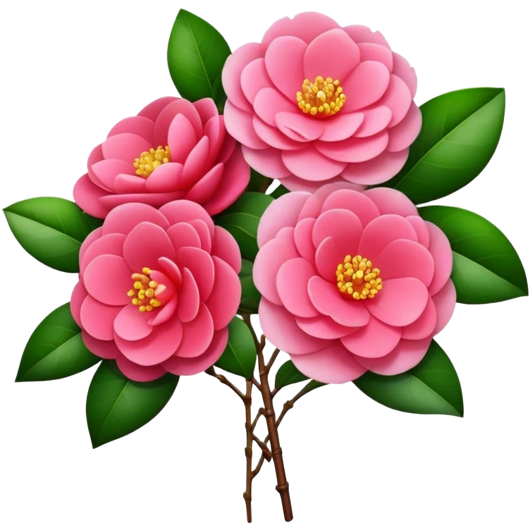 big bouquet Camellia flower, stem, leaf emoji