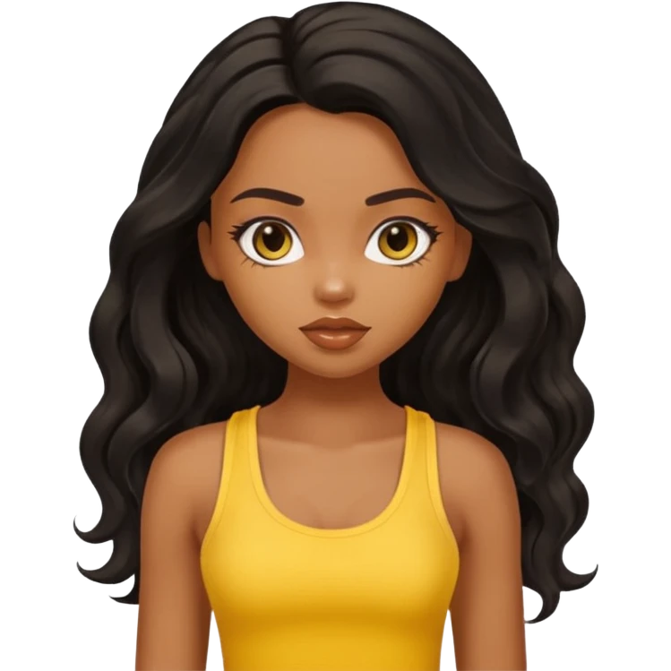 a pretty bratz dusky girl with long wavy black hair in a yellow tank top emoji