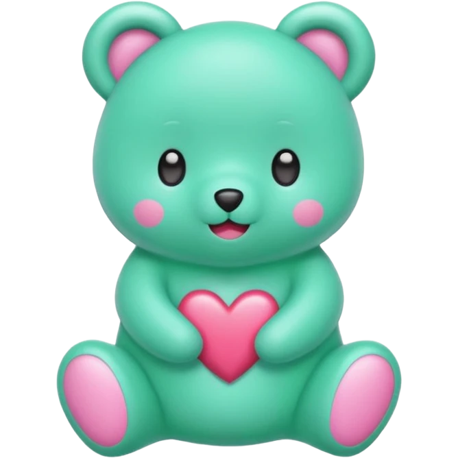 Oso gummy color verde agua  corazón rosa kawaii con cuerpo entero emoji