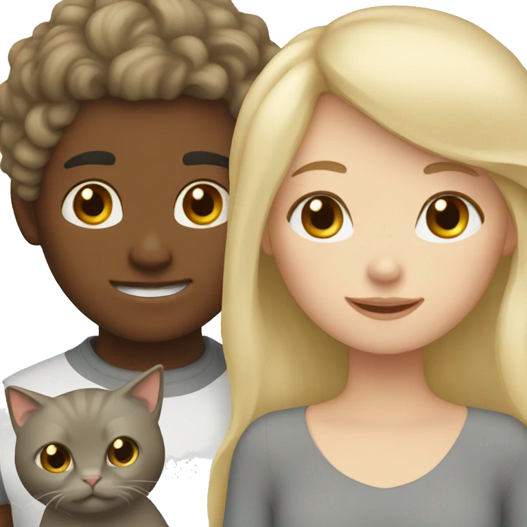blonde girl and braun hair boy and gray cat emoji