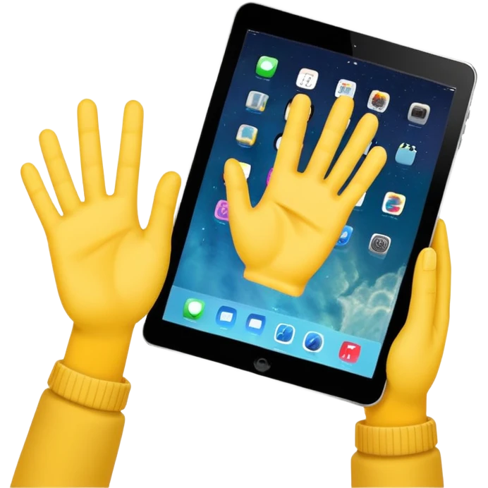 2 yellow hands holding an ipad emoji
