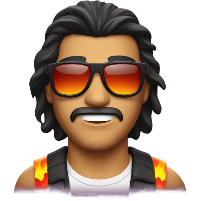 Man with mullet. Sunglasses, and fire in background emoji