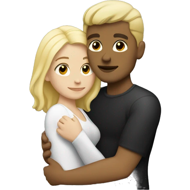 Blonde woman hugging dark man with black hair  emoji