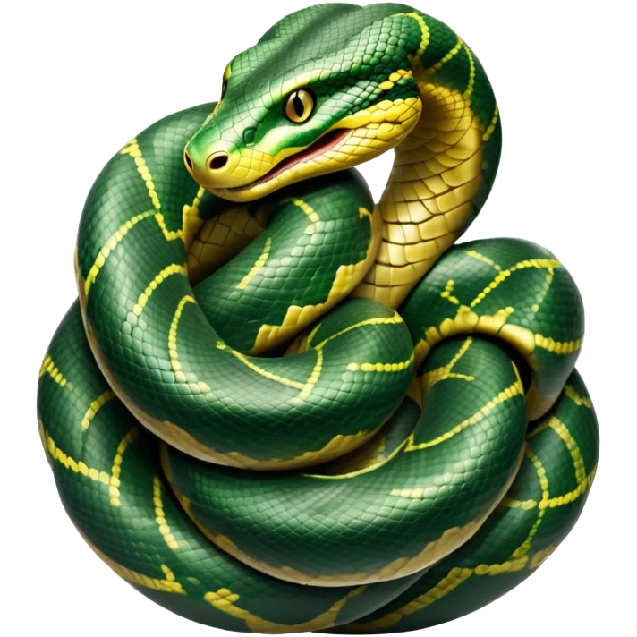 cinematic-anaconda-realistic-full-body-coiled-emoji,-thick-muscular-body-wrapped-in-powerful-loops,-smooth-green-and-black-patterned-scales-glinting-under-the-light,-head-raised-slightly,-piercing-golden-eyes-staring-intensely,-simplified-yet-realistic-focused-features,-highly-detailed,-glowing-with-an-almost-sarcastic-glow emoji