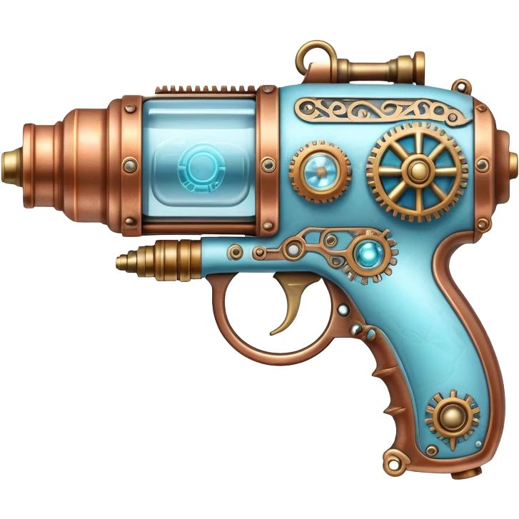 steampunk freeze raygun with brass and copper details and icy blue highlights emoji
