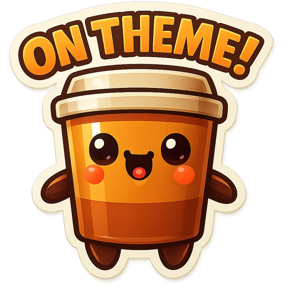 Tall coffee cup, screaming "ON THEME!" emoji